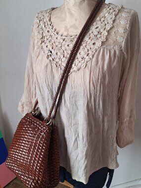 Woven Mahogany Vintage 70's Vibe Leather Purse Boho Hippie